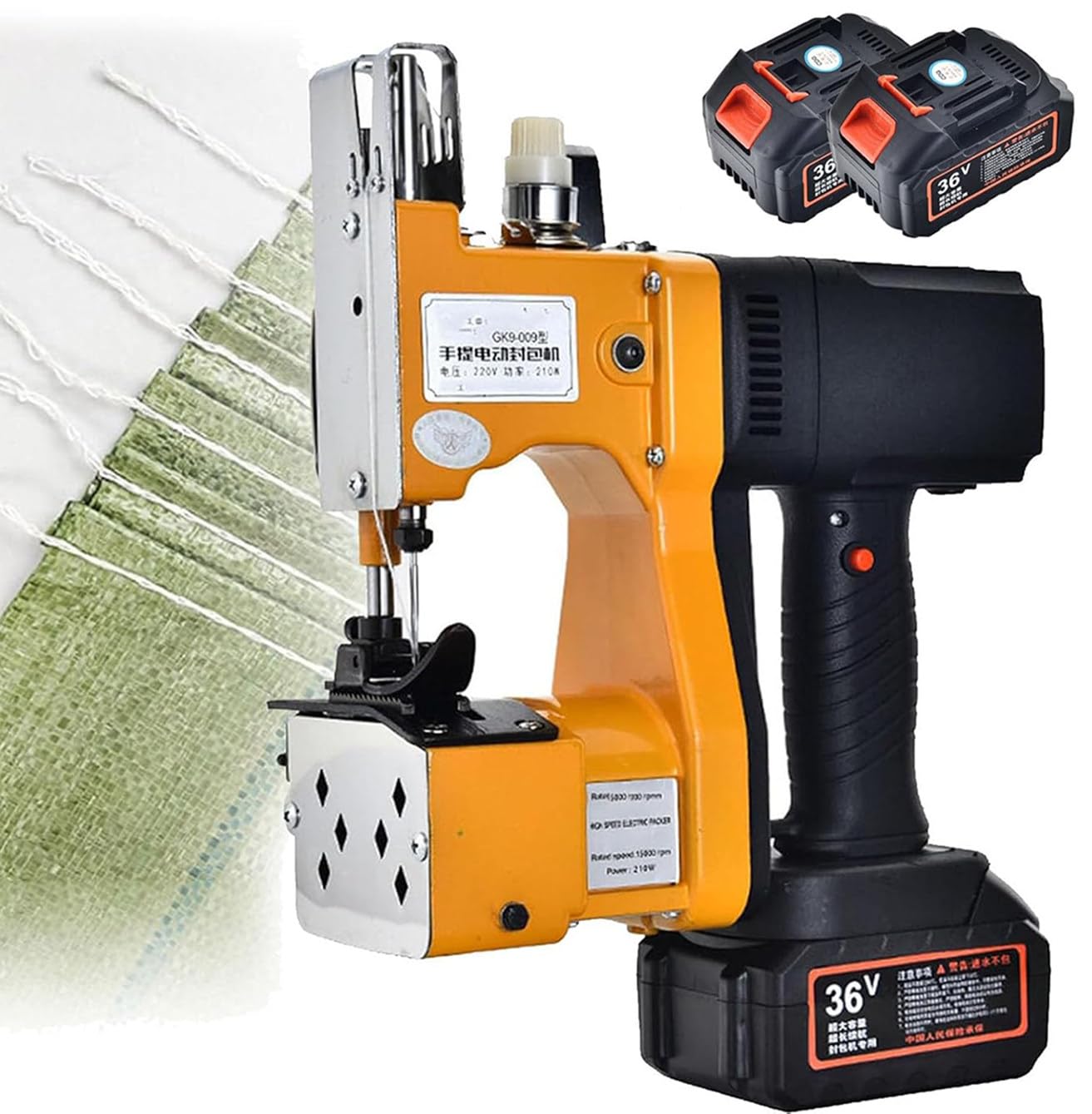 XNZJHPP Handheld Electric Sewing Machine for Bags, Portable Wireless Stitcher for Burlap, Feed, Rice Sacks Repair, Manual bag sewing machine (2Battery)
