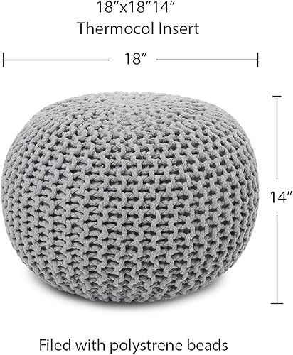 Miniatura 2 de REDEARTH Puf otomano redondo bohemio, puf bohemio de cordón de punto trenzado, reposapiés de relleno para sala de estar, guardería, dormitorio,