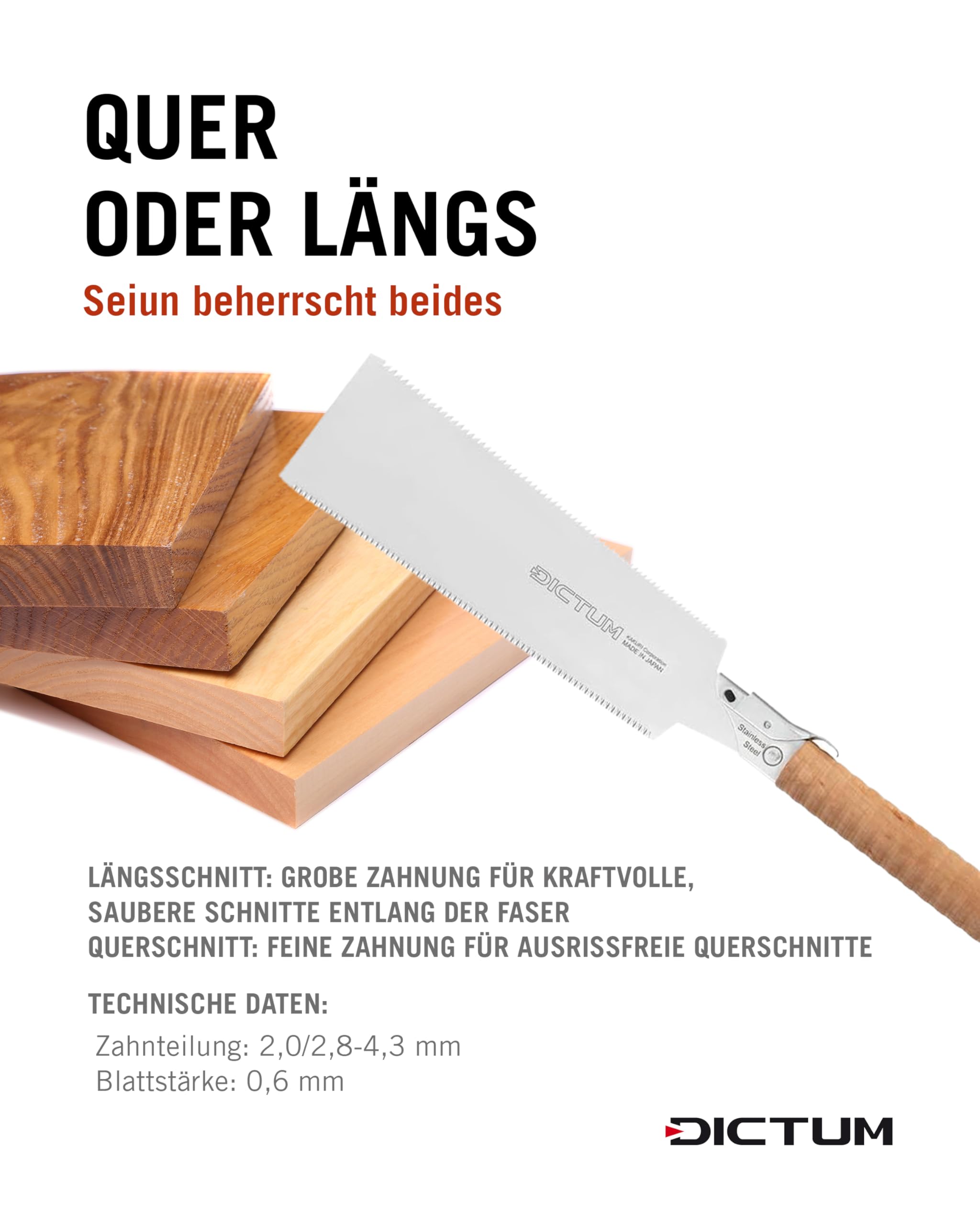 DICTUM Ryoba 240 Wave Grip – Japansäge, Holzsäge & Handsäge für Möbelholz und trockenes Holz | Ryoba für Quer- und Längsschnitte