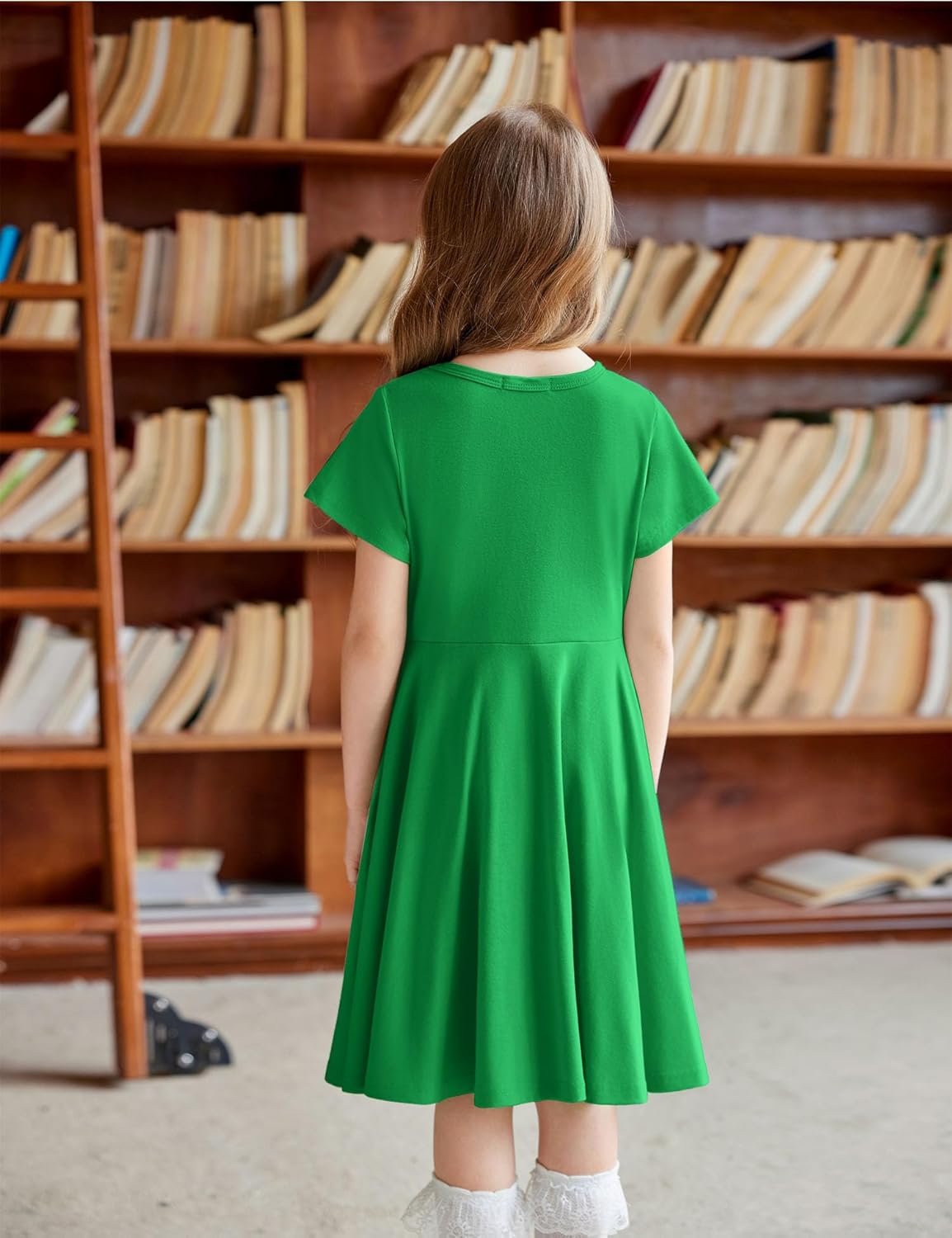 Arshiner Girl's Summer Dresses Short Sleeve Casual Holiday Skater Twirl Dress with Pockets - Image 7