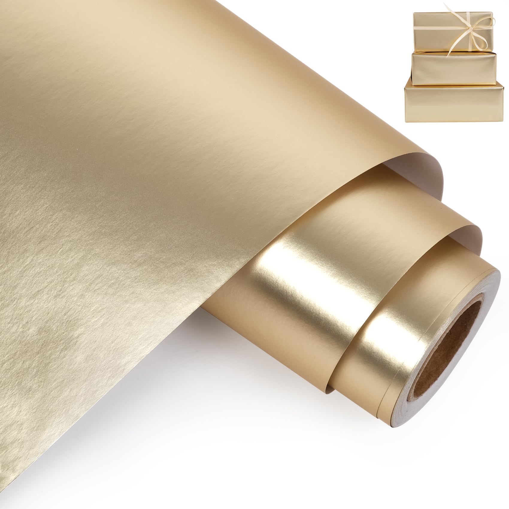 Aimyoo Gold Metallic Wrapping Paper Roll - 17 Inches X 32.8 Feet, Matte Solid Gold Color Paper for Birthday, Christmas, Wedding, Baby Shower, Holiday, Bridal Shower