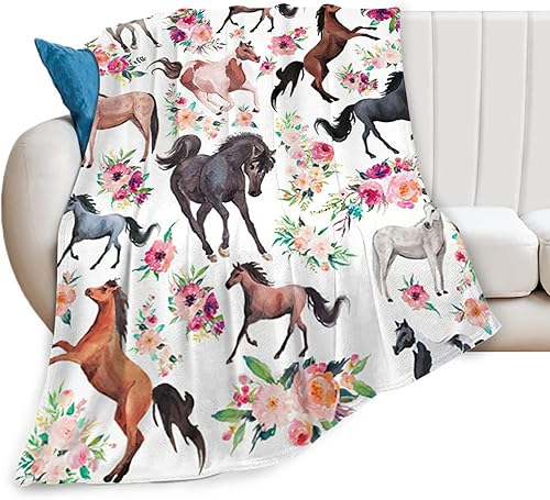 Manta de caballo para niñas, hermoso caballo con corona, manta de forro polar ultra suave y cálida para sofá, ropa de cama, sala de estar, regalos
