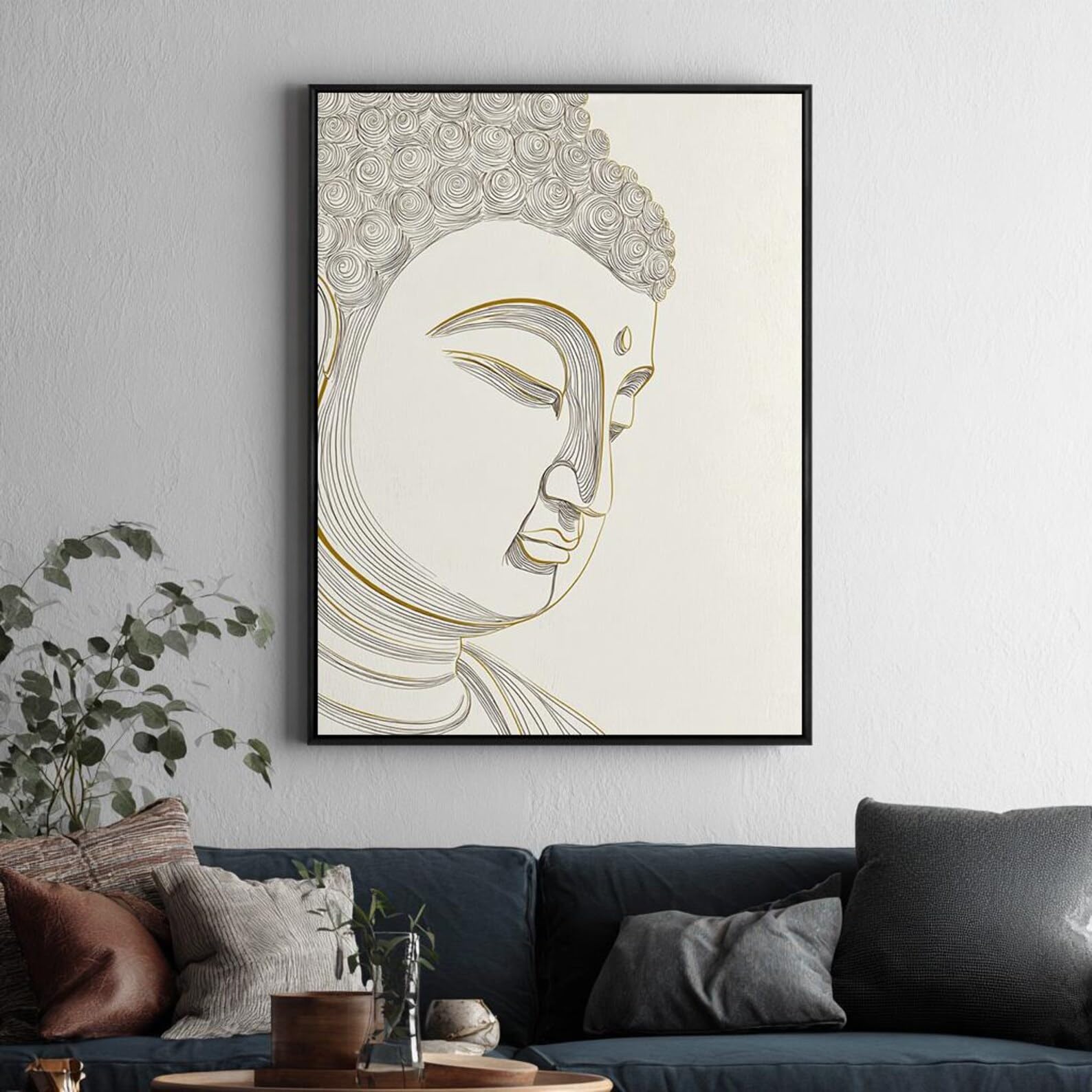 XBTYKPB Quadro su tela per stanza spirituale, stampa su tela, ritratto di Buddha, decorazione di grandi dimensioni per yoga, decorazione orizzontale per letto (50x75 cm/cornice interna)