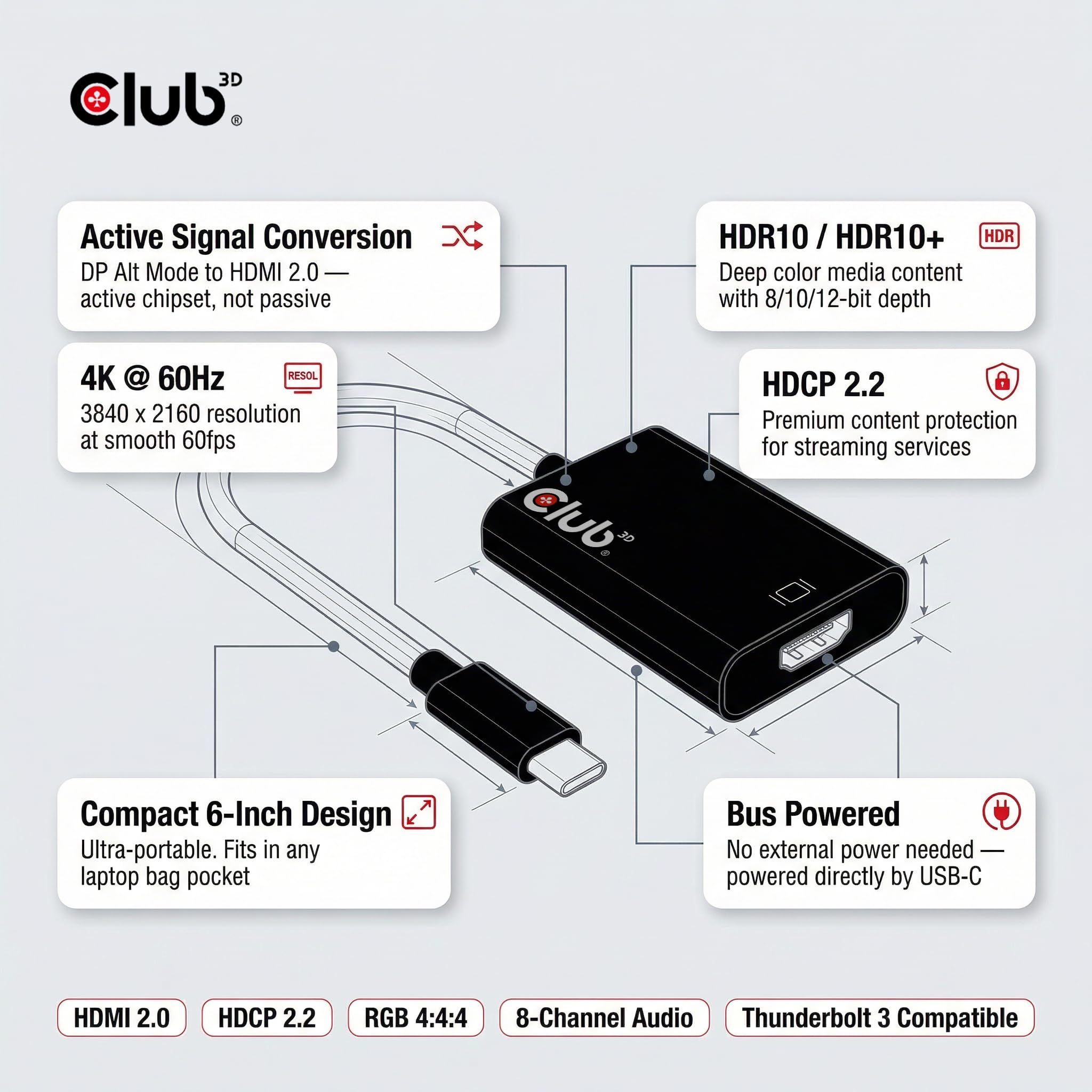Amazon.com: Club 3D USB C to HDMI Adapter with HDR - 4K 60Hz- USB