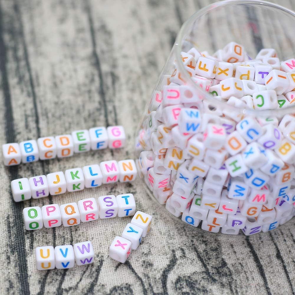 DAHI 400PCS Cube Letter Beads 8mm Alphabet Bead Colorful A-Z Acrylic Letter Beads for Jewelry Making (Color White 8x8mm) - Image 6