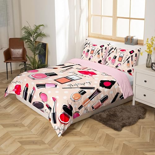Miniatura 2 de Erosebridal Juego de ropa de cama de moda con temática cosmética de maquillaje, funda de edredón moderna de microfibra suave para decoración del