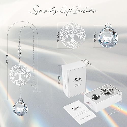 Miniatura 5 de Modern Sympathy Gift for Loss of Loved Ones, Tree of Life Design Bereavement Gift Idea, Sorry for Your Loss Grief Suncatcher, Memorial 40mm Crystal