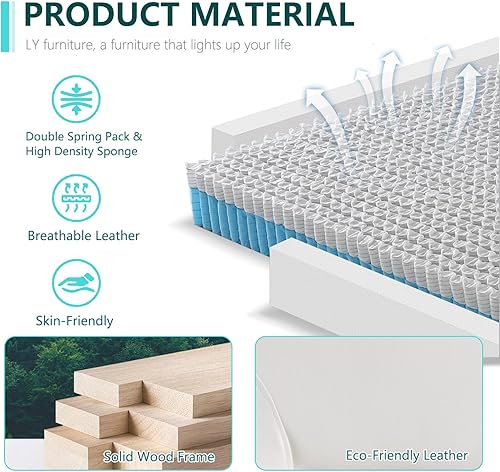 Miniatura 5 de Sofás Seccionales de Cuero, Conjuntos de Muebles de Sala de Estar, 3 Piezas Conjunto de Sofá Moderno para Sala de Crema