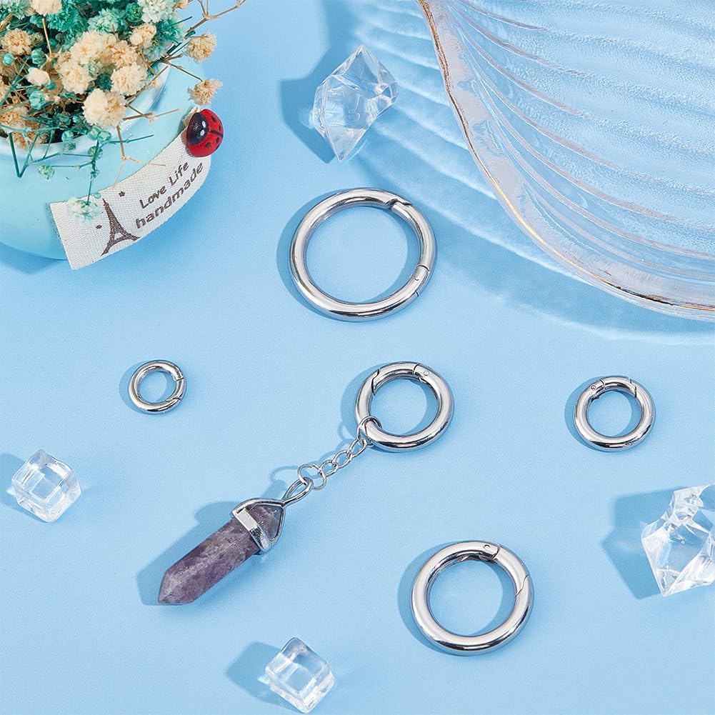 UNICRAFTALE 5Pcs 5 Sizes 316 Stainless Steel Spring Gate Rings Round Metal Springring Trigger Clasp Fasteners for Jewelry Making