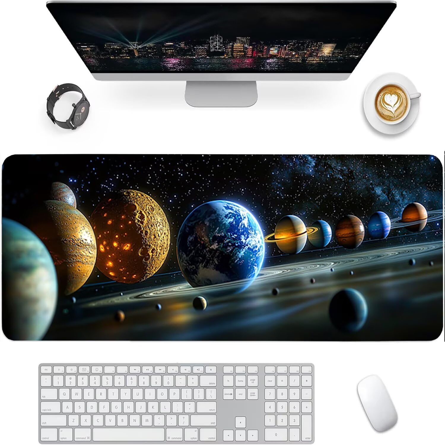 Podkładka pod mysz do gier XXL gwiaździste niebo krajobraz, mata na biurko XXL - 1400 x 600 x 3 mm - pod biurko, podkładka pod mysz dla graczy antypoślizgowa gumowa podkładka zszyte krawędzie, dla