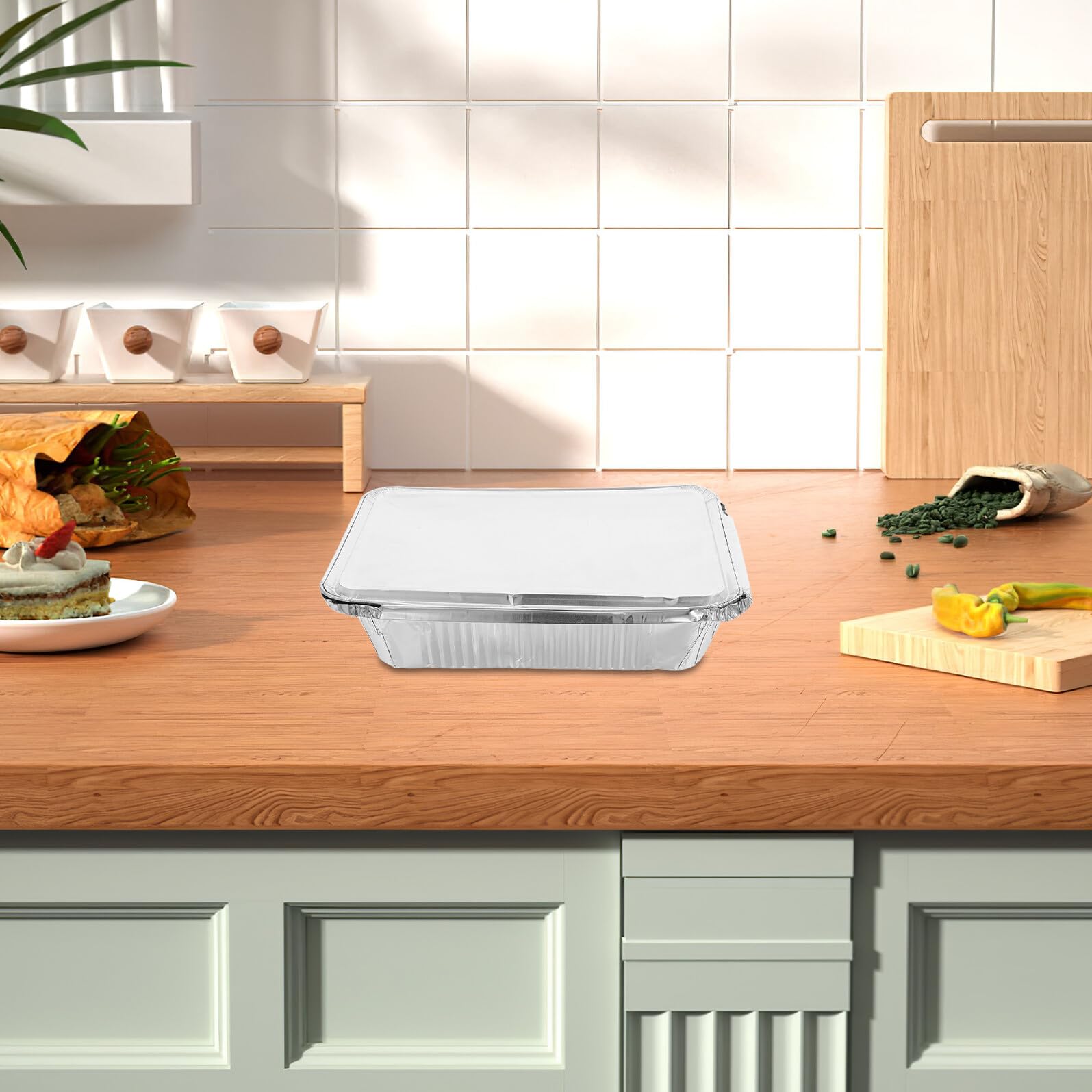 GARVALON Teglie in Alluminio con Coperchio 25 Pezzi 1000Ml da Asporto Resistenti per Catering e Barbecue Vassoi Rettangolari per Cottura e Conservazione