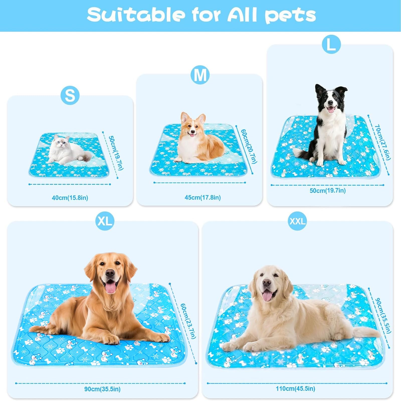 Alfombrilla de refrigeración para perros, portátil, 60 x 90 cm, almohadillas de gel para mascotas grandes, impermeable y resistente a los arañazos, cama de dormir no tóxica para mascotas del