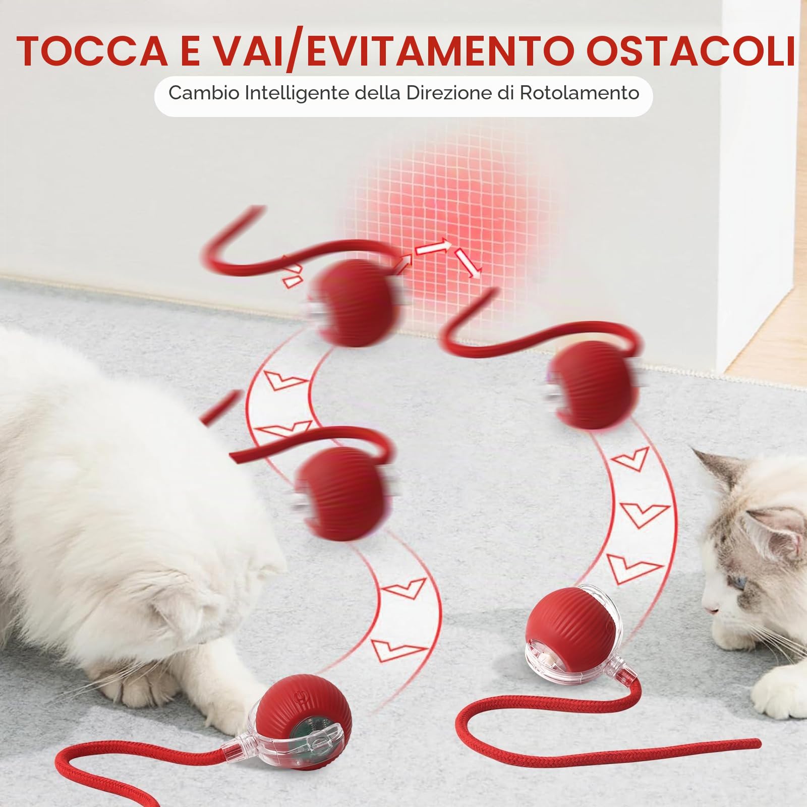 Palla Interattiva per Cani, Palla Elettrica Giocattolo Rotolante Automatica Intelligente per Gatti, Pallina Ricaricabile per Cani che si muove da sola, Interactive Cat Ball con 3 Modalità
