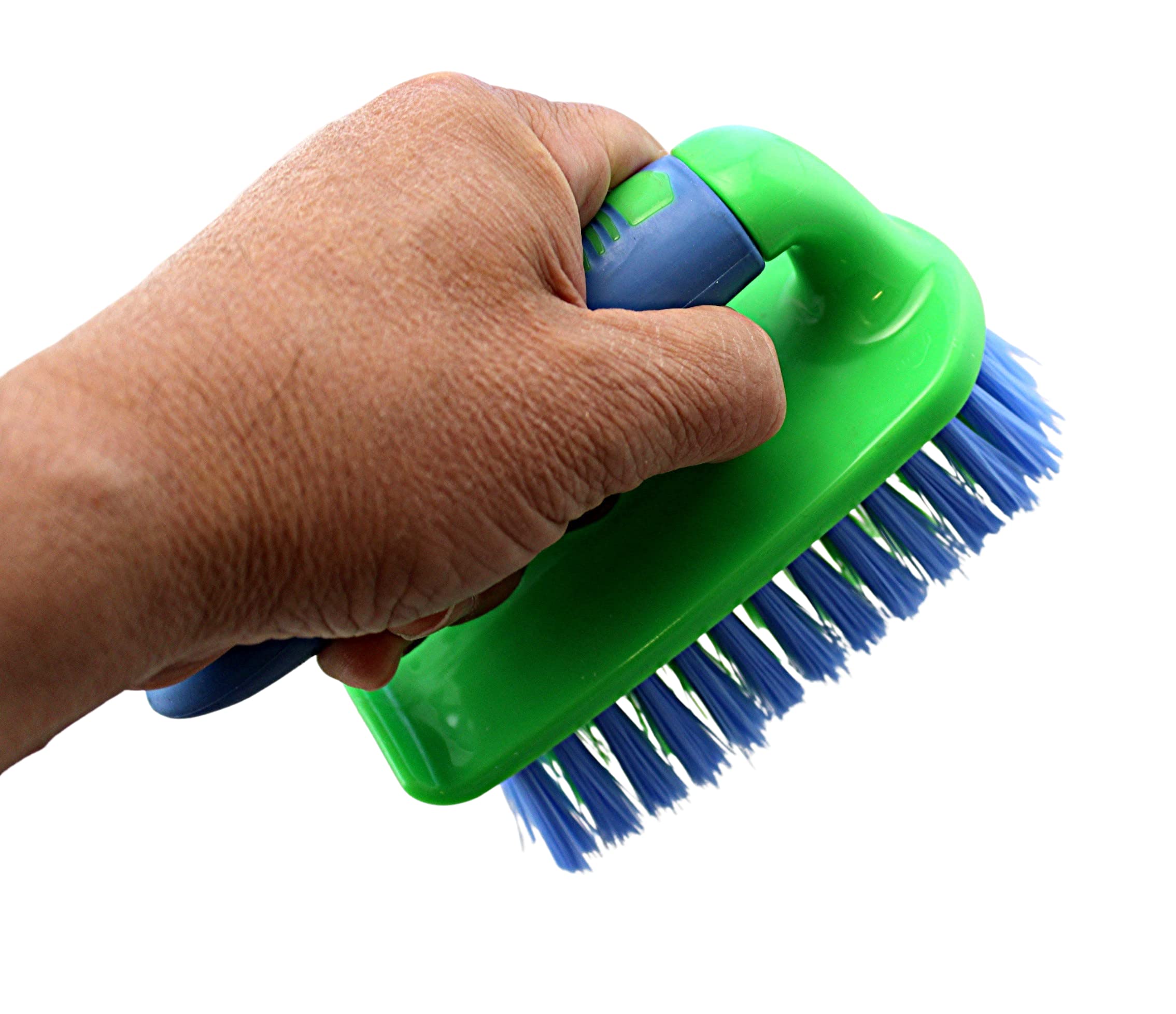 Dependable Industries Inc. Essentials Scrub Brush Comfort Rubber Grip & Flexible Stiff Bristles Heavy Duty for Bathroom Shower Sink Carpet Floor - Pack of 2 (Blue-Green)