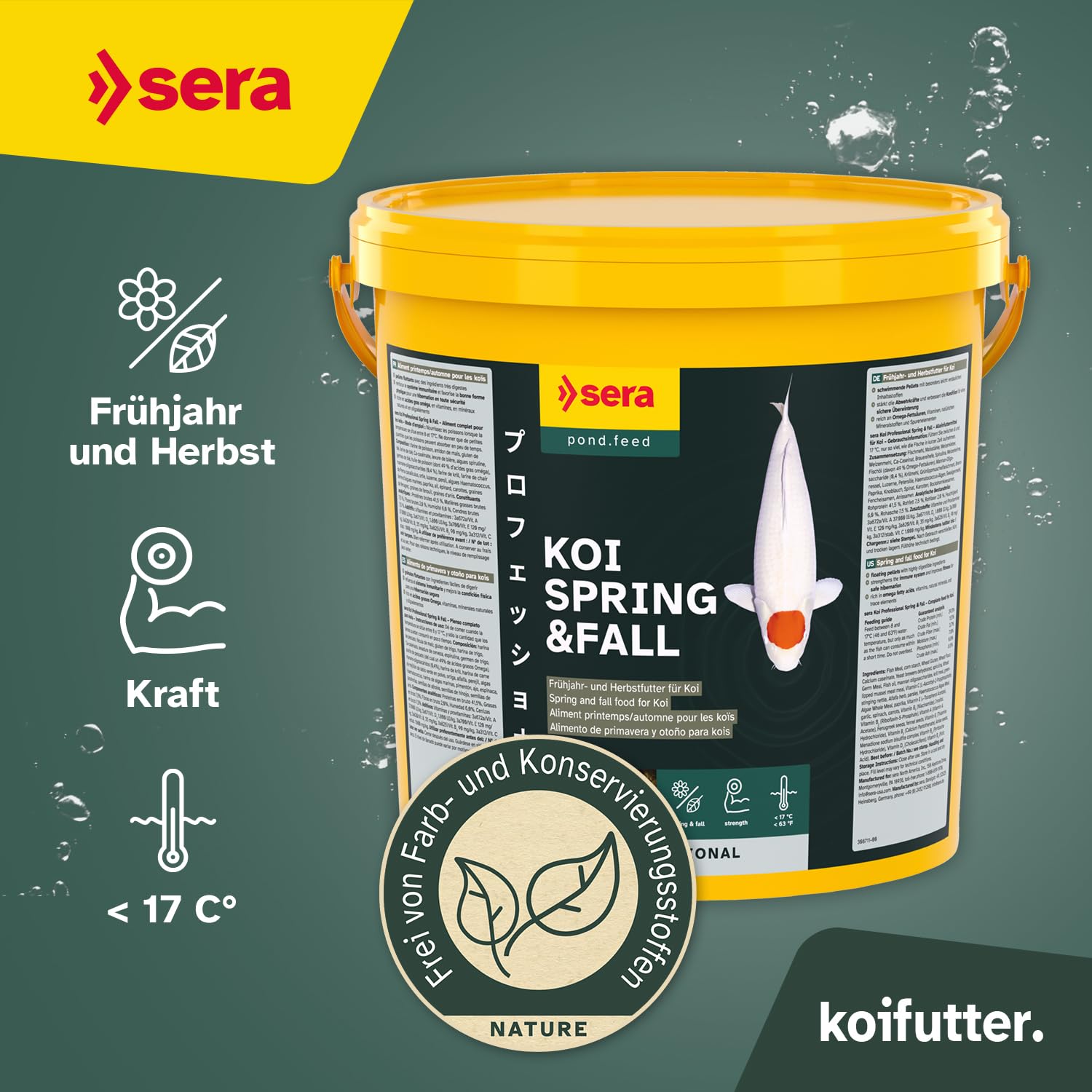 sera Koi Professional Spring & Fall 21 L (7 kg) | Koi Futter für Frühjahr & Herbst unter 17 °C | Koifutter mit leicht verdaulicher Rezeptur | Fischfutter für gesundes Wachstum | Karpfenfutter