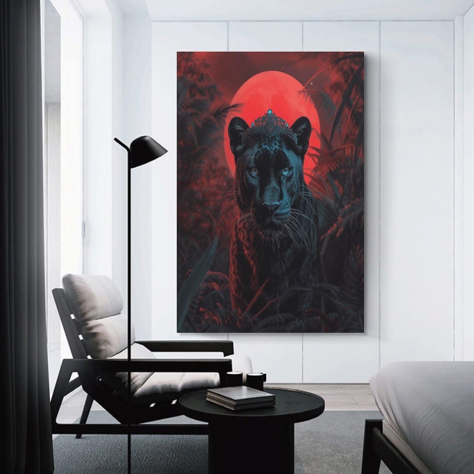 Junmoney Unframe-Style-4 Black Panther With Crown Wall Picture Print, 20X30inch(50X75cm), For Lounge, Study, Hallway Or Flat Walls, Canvas Wall Art That Fits Changing Layouts
