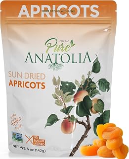 Turkish Sun Dried Apricots by Pure Anatolia, No Sugar Added, Non GMO, Vegan, Halal, Kosher, Healthy Whole Fruit Fiber Snacks, 5 oz Resealable Pack
