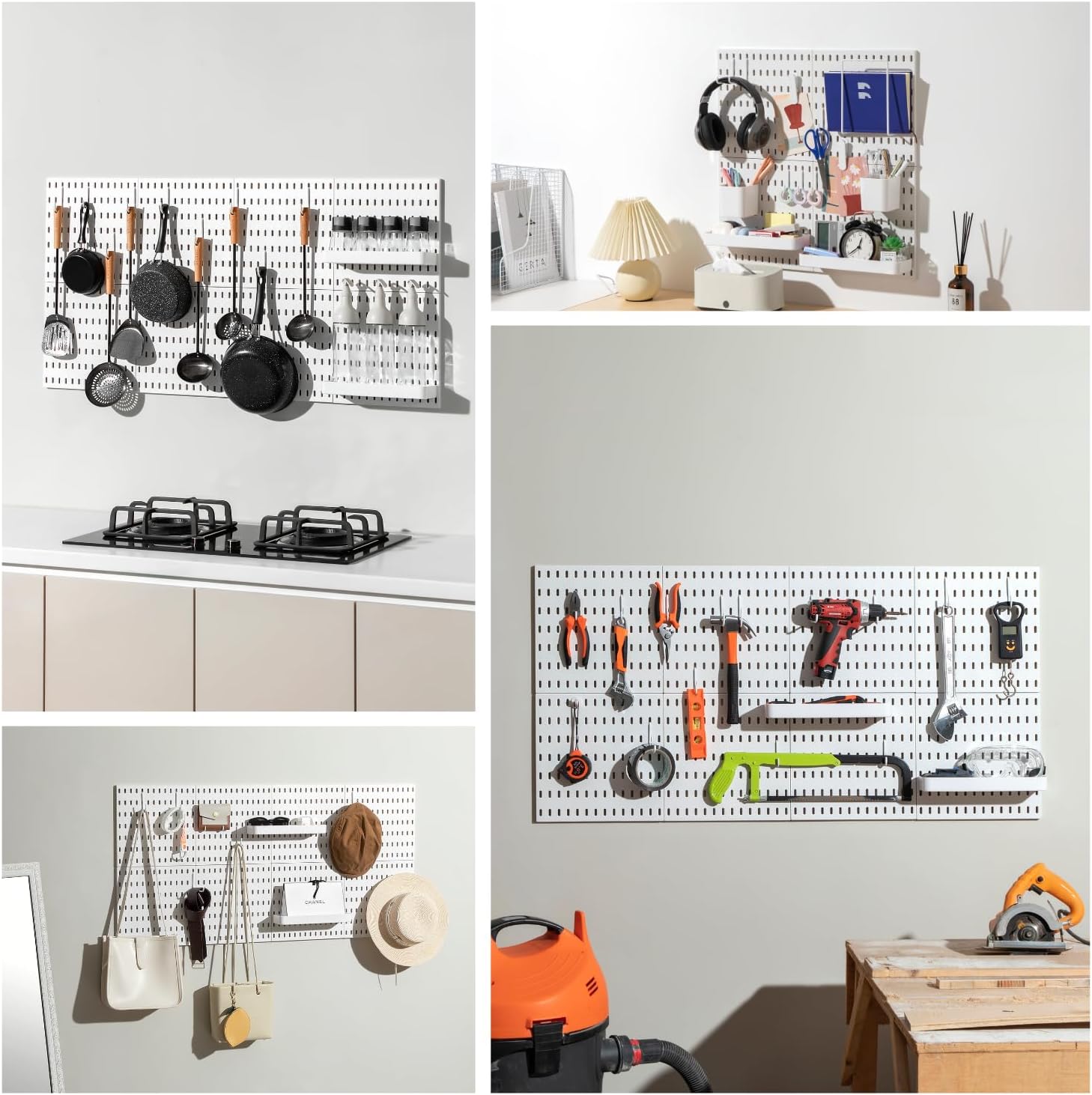 Keepo Pegboard Combination Kit, Pegboards and Accessories Modular Hanging for Wall Organizer, Crafts Organization, Ornaments Display, Nursery Storage, Peg Board (White, 44″×22″)