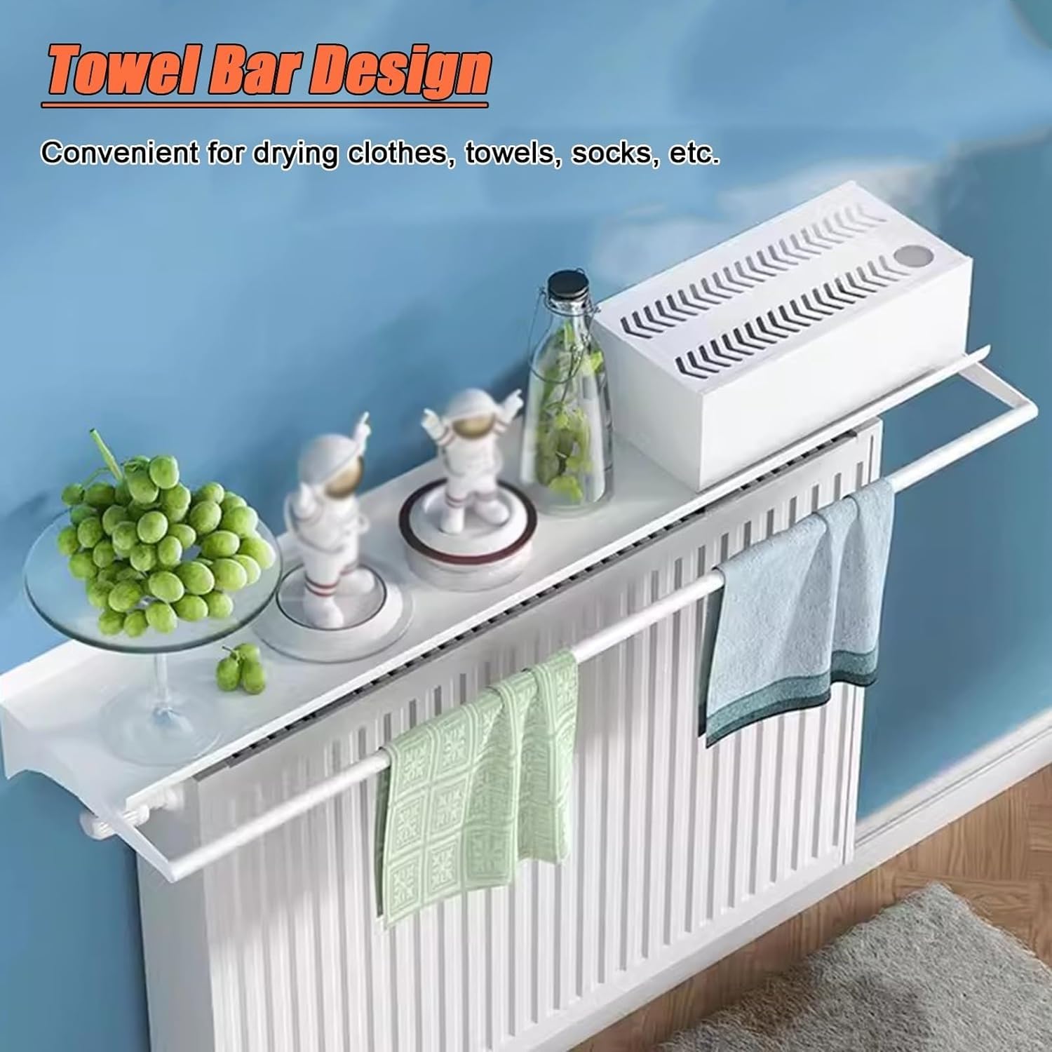 Mensola per radiatore con umidificatore da 55 cm, portasciugamani galleggiante ed evaporatore d'acqua, per cucina, bagno, ingresso, elegante soluzione salvaspazio (80 cm)