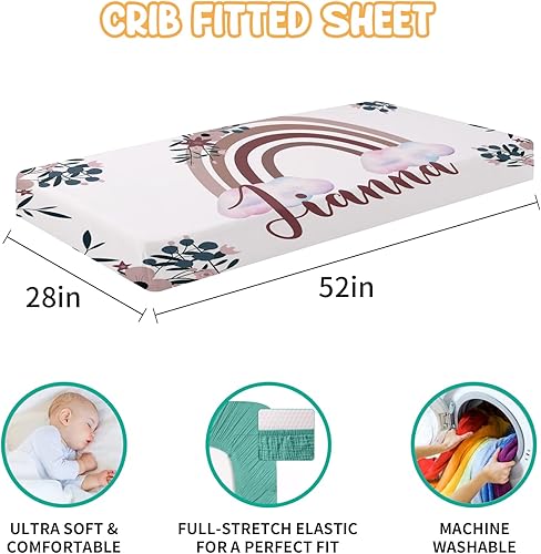 Miniatura 5 de Juego de ropa de cama personalizado para cuna de bebé, juego de 5 piezas para cuna de bebé, diseños de arcoíris, manta con nombre personalizado con