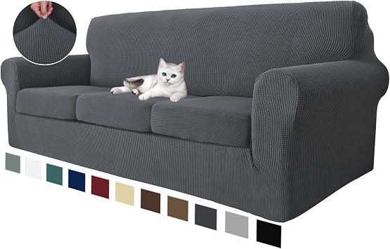 MAXIJIN 4 Piece Couch Covers for 3 Cushion Couch Super Stretch Sofa Cover for Dogs Pet Proof Fitted Furniture Protector Spandex Jacquard Non Slip Magic Couch Slipcover Washable Large, Gray