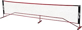 Champion Sports Portable Volleyball Net: Adjustable 14 Foot Racquet Sport, Tennis, Badminton, and Game Net - Red
