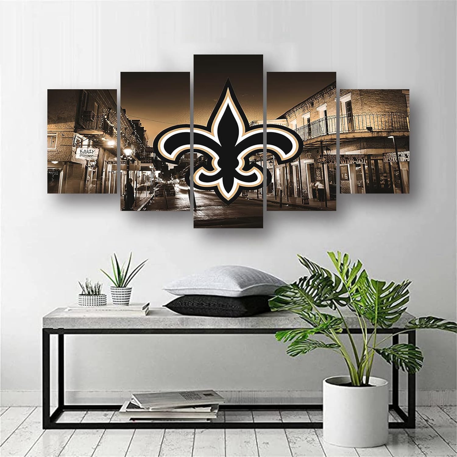 New Orleans City Saints American Football Poster Sports Pattern Canvas Wall Art Print Pattern Artwork Home Decor Large Frame Painting Ready to Hang 5Pcs (Framed,20x30x2pcs+20x45x2pcs+20x60cmx1pcs)