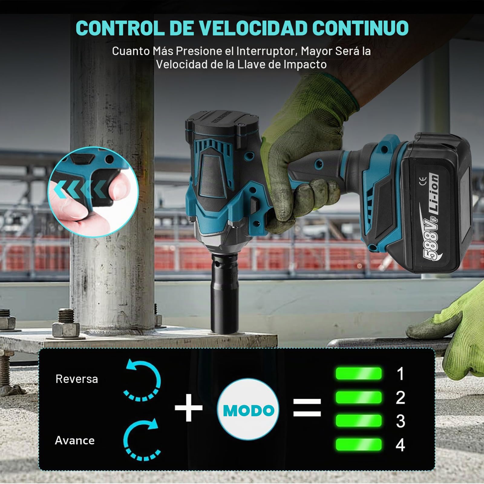 LIROPAU Llave de Impacto Inalámbrica Brushless 700Nm Atornillador Impacto | Brushless Pistola de Impacto Bateria 1/2 Pistola de Impacto Electrica con 2x3.0Ah Baterías,6 Tomas de Impacto