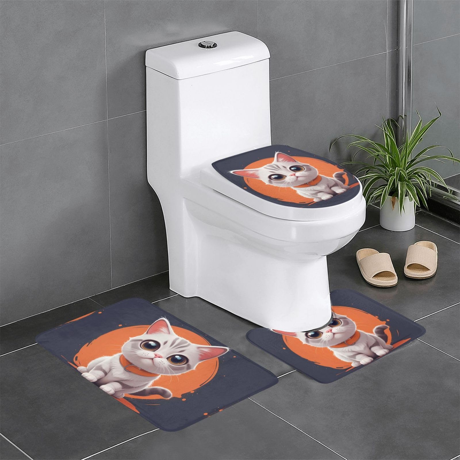 Tapis de salle de bain antidérapant chat absorbant et lavable pour WC et coiffeuse