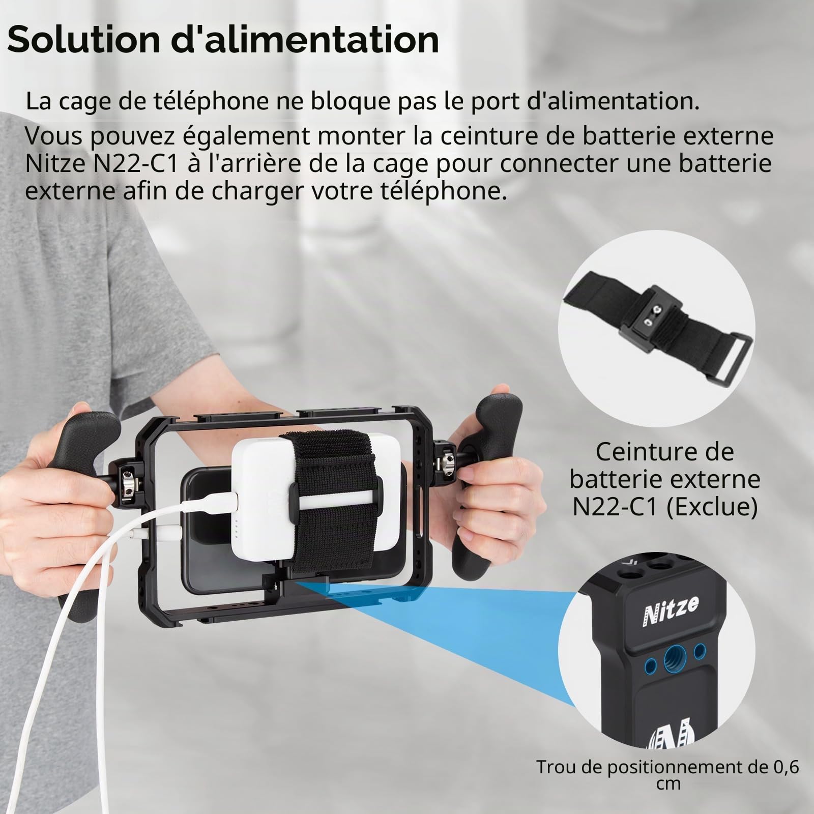 Nitze Téléphone Vidéo Stabilisateur, Cage de Téléphone avec Poignées Latérales, Smartphone Vidéo Cage Universelle pour iPhone 17/16/15 Pro Max/Samsung Galaxy S25 Ultra - T-MP01B
