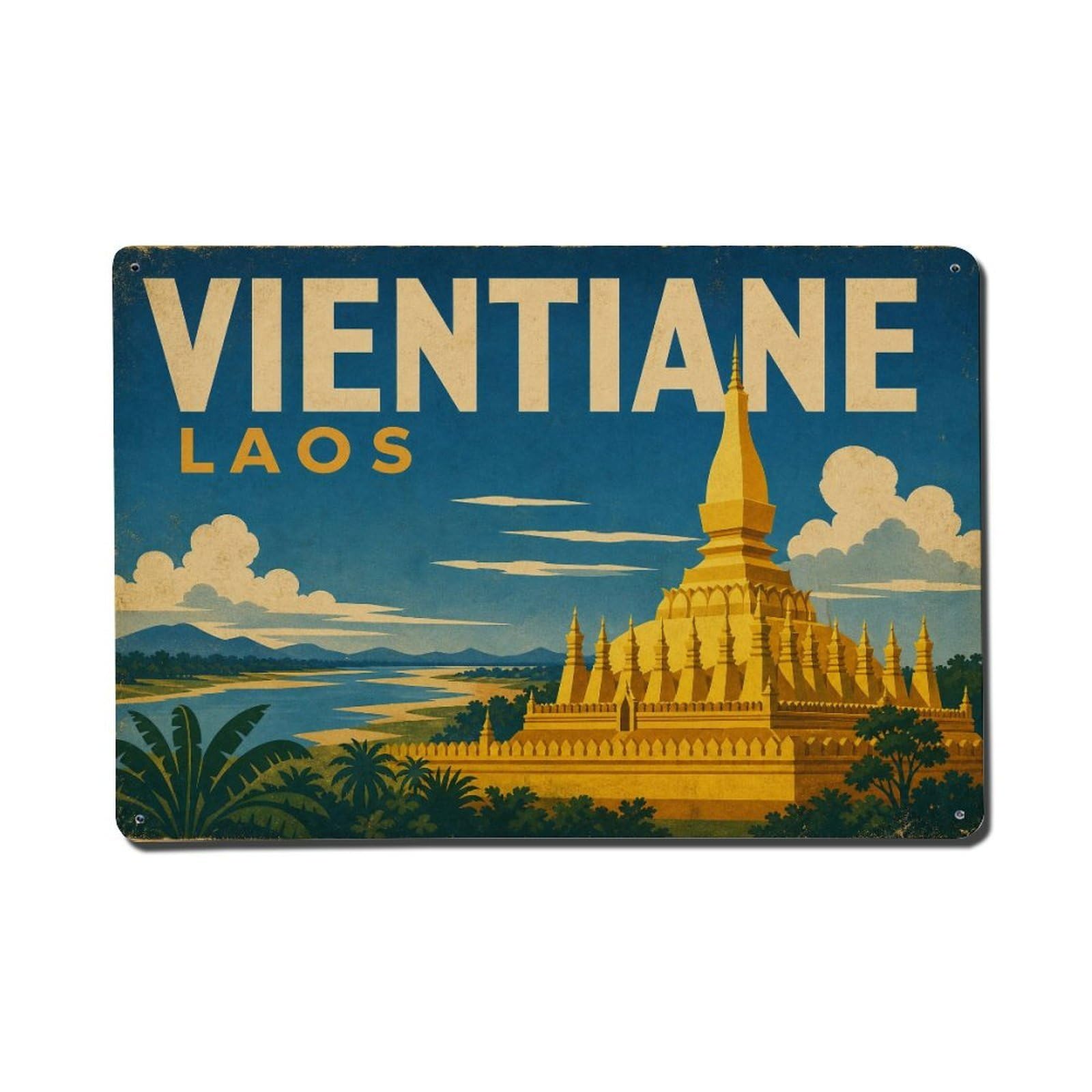 Fqcyn Style Metal Tin Sign Retro Travel Laos Vientiane
