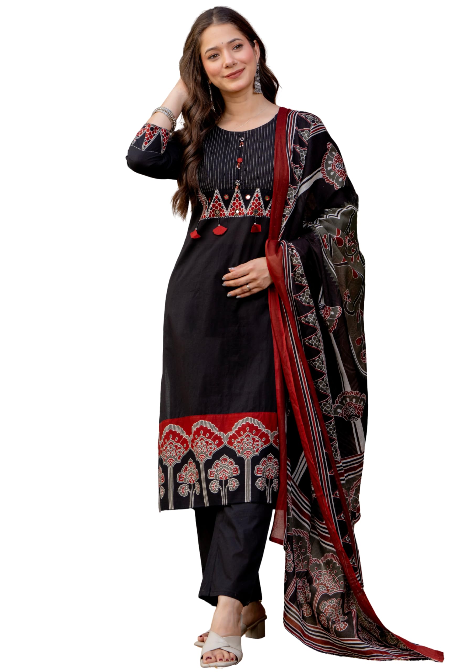 rytras Women Woman's Pure Cotton Straight Kurta Sets with Pant & Dupatta|Kurti Set for Woman|Suit Set for Women Cotton-picture-54