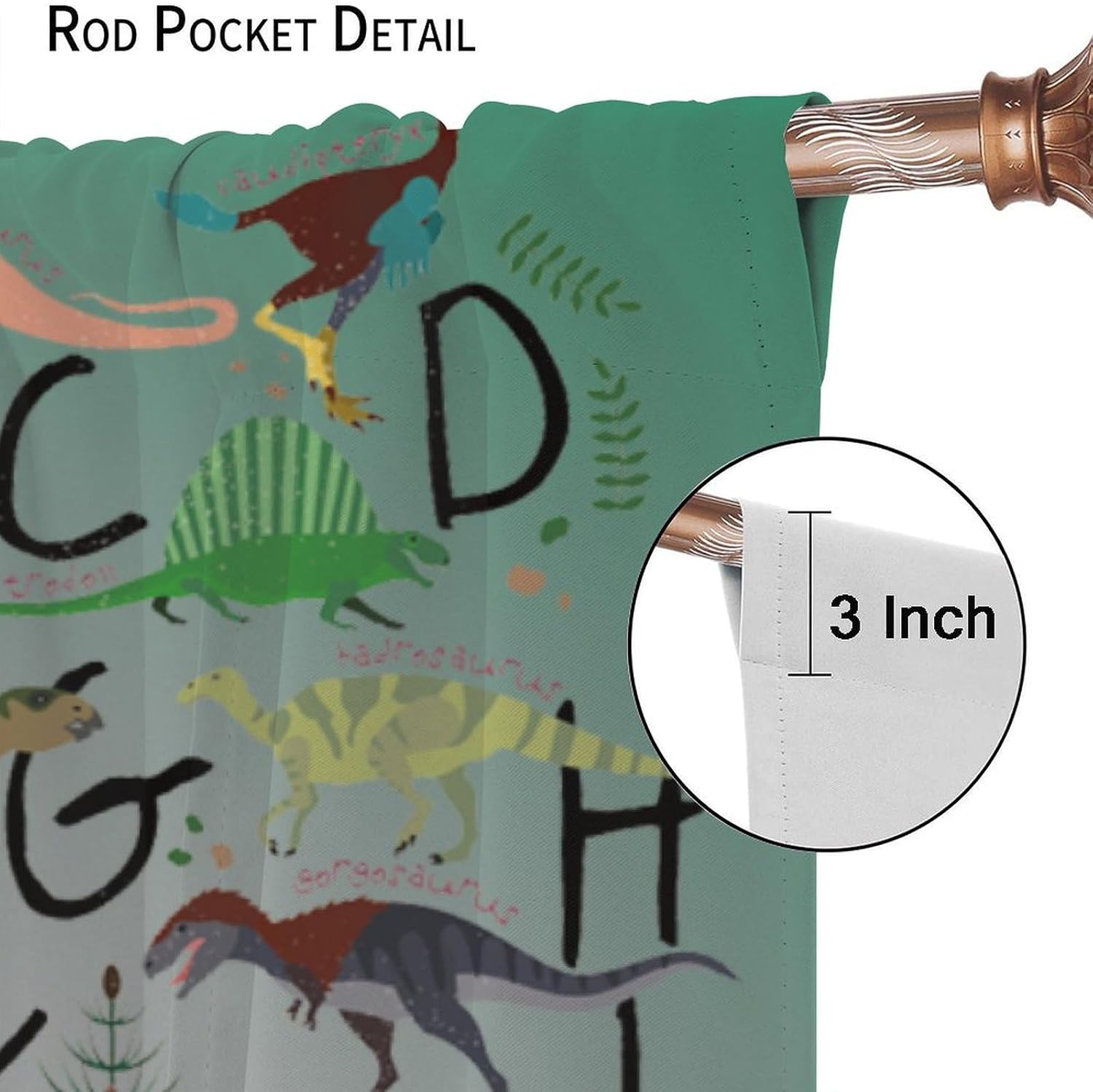 Dinosaur Letters Chart Curtains,Cartoon Dino Kids Window Treatments for Bedroom Living Room,Funny ABC Educational Learning Drapes for Nursery Study Window Curtains 72x63in