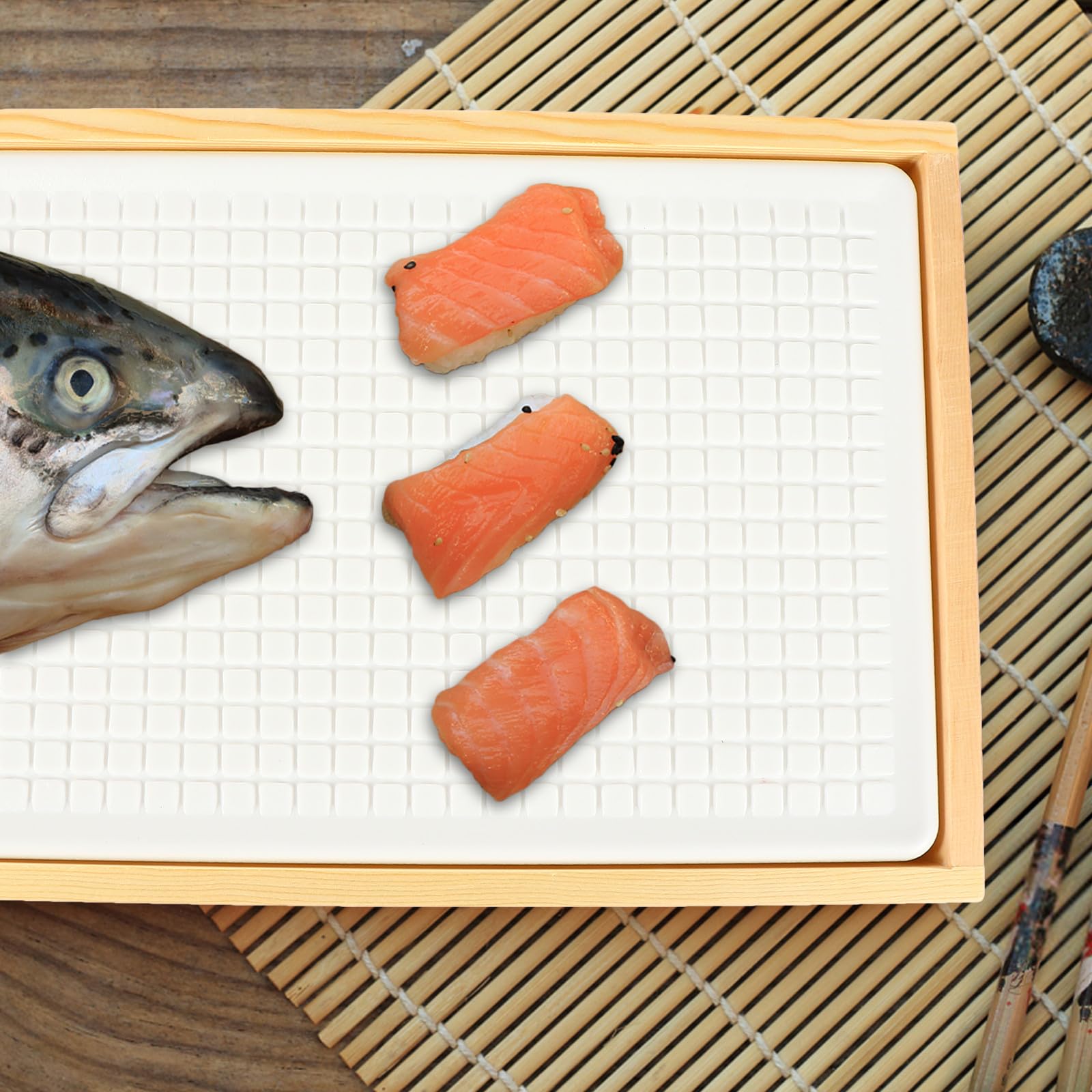 Vassoio per Sushi e Salmone in Legno Piastra di Raffreddamento a Ghiaccio Freddo Rettangolare, Piatto di Frutti di Mare per Ristoranti e Buffet, Mantenimento Freschezza per Uso