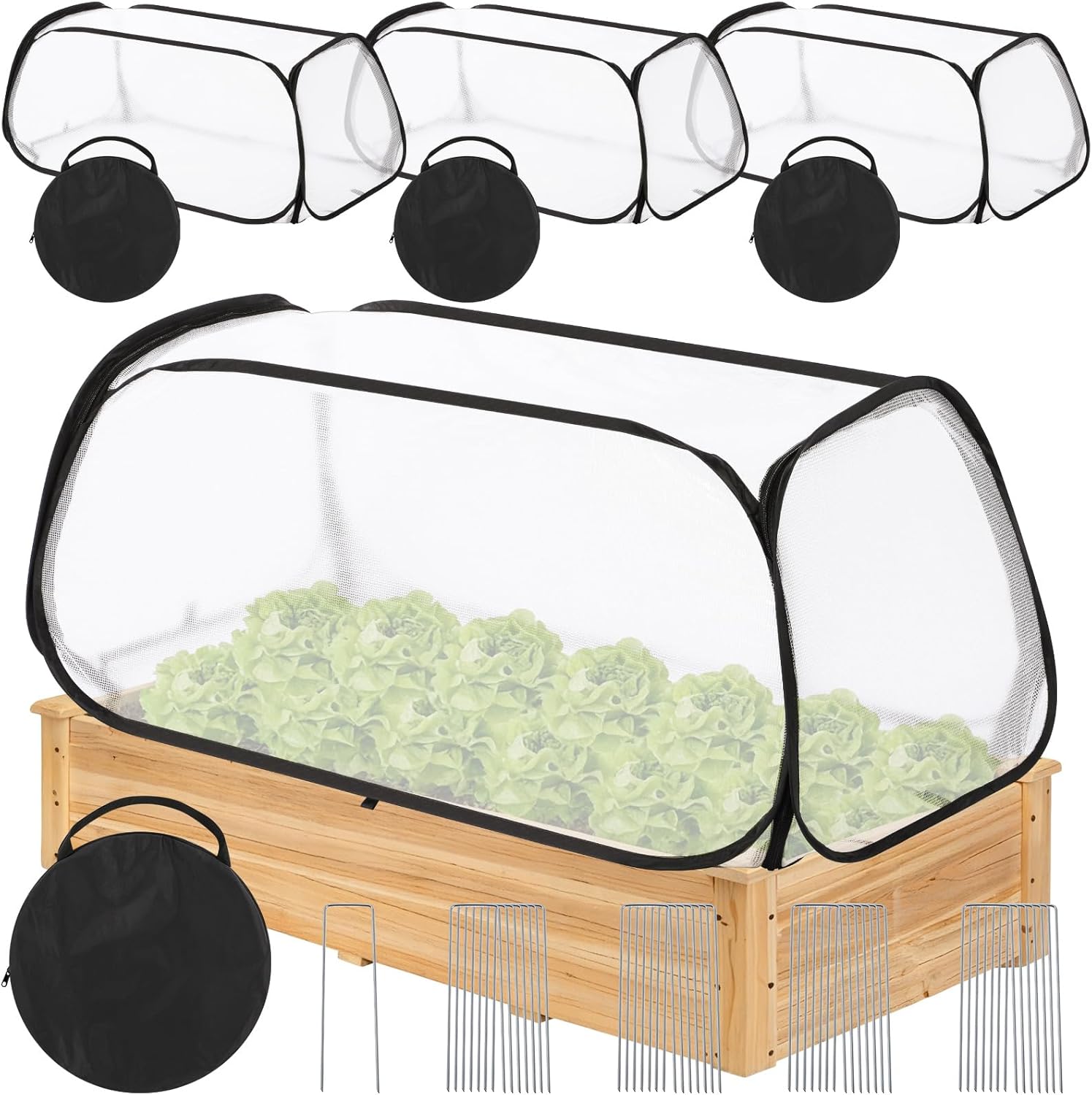 4 Pack Garden Covers for Raised Beds, 45 x 22 x 18 Garden Row Plants Cover Accelerator, Freeze Protection Greenhouse Cover for Raised Beds Protecting Seedlings Fruits with Ground Stakes
