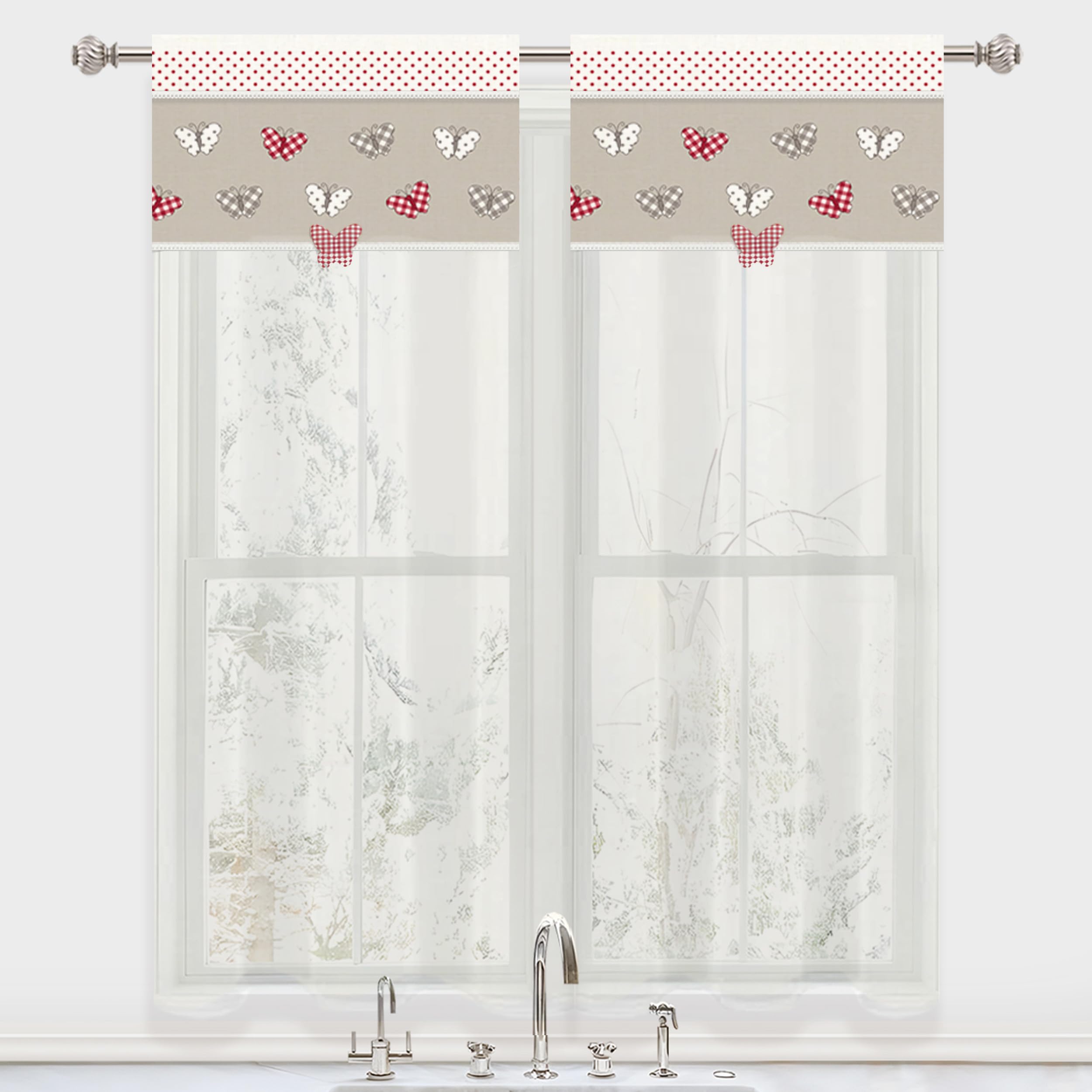 DALINA Textil - Cortina para Cocina Translucida 60x240cm - Visillo para Puerta Dos Paneles - Cortina Media Altura 100% Poliéster de Gasa Fina, Decoración de Cocina