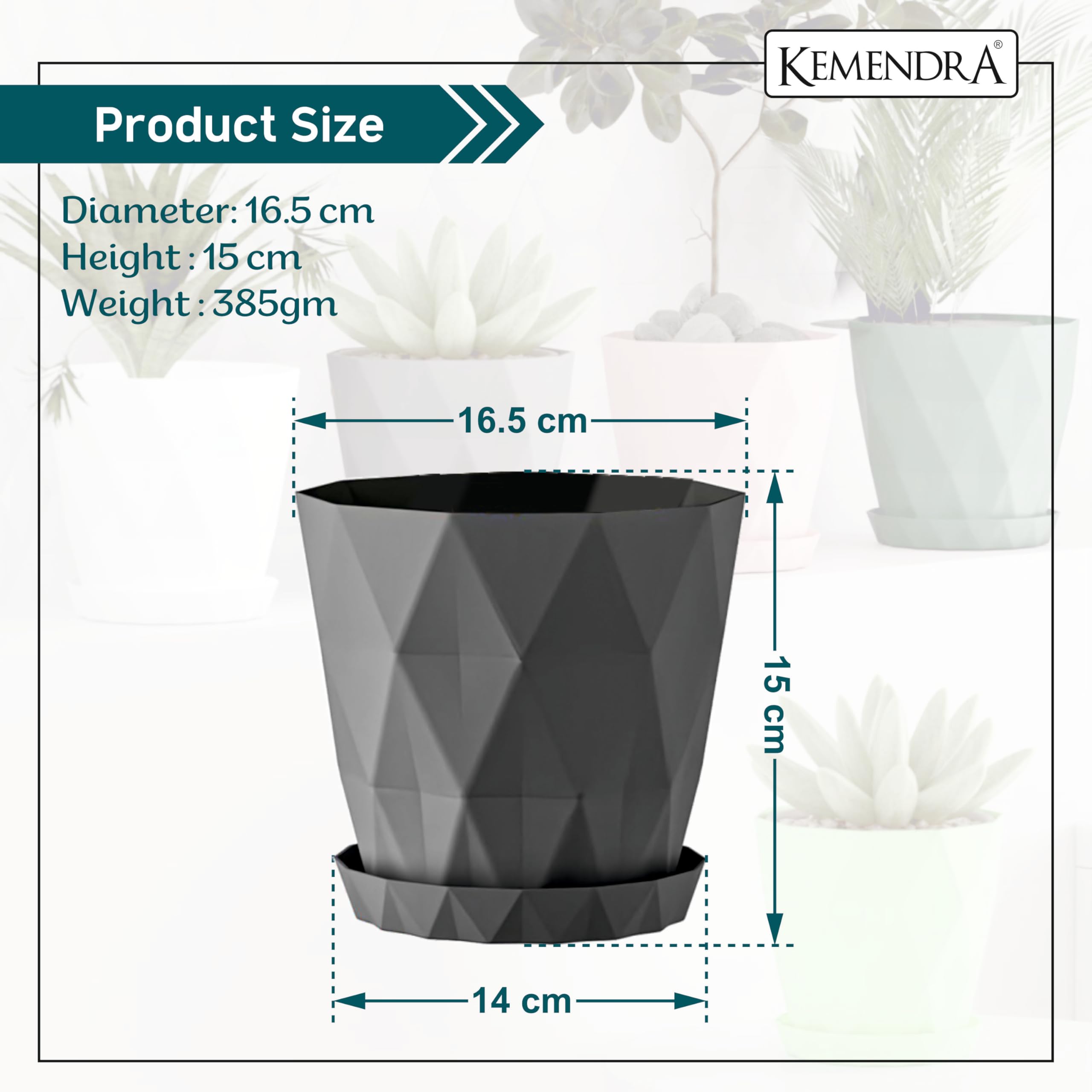 Kemendra® Plastic Flower Pots for Home Decoration, Plant pots for Home Decor, pots for Plants Big Size Plant Pots for Garden Balcony Plastic Flower pots for Garden (Round Diamond Multi Colour 5) - Image 2 thumbnail
