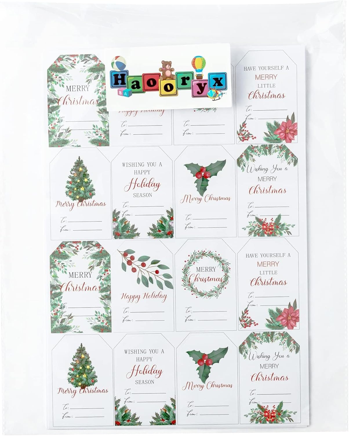 Haooryx Watercolor Plants Christmas Gift Tags - 160Pcs Christmas Gift Tag Stickers Watercolor Plants Christmas Labels Xmas to and from Adhesive Christmas Name Tag Present Box Package Decor (10Sheet) - Image 7