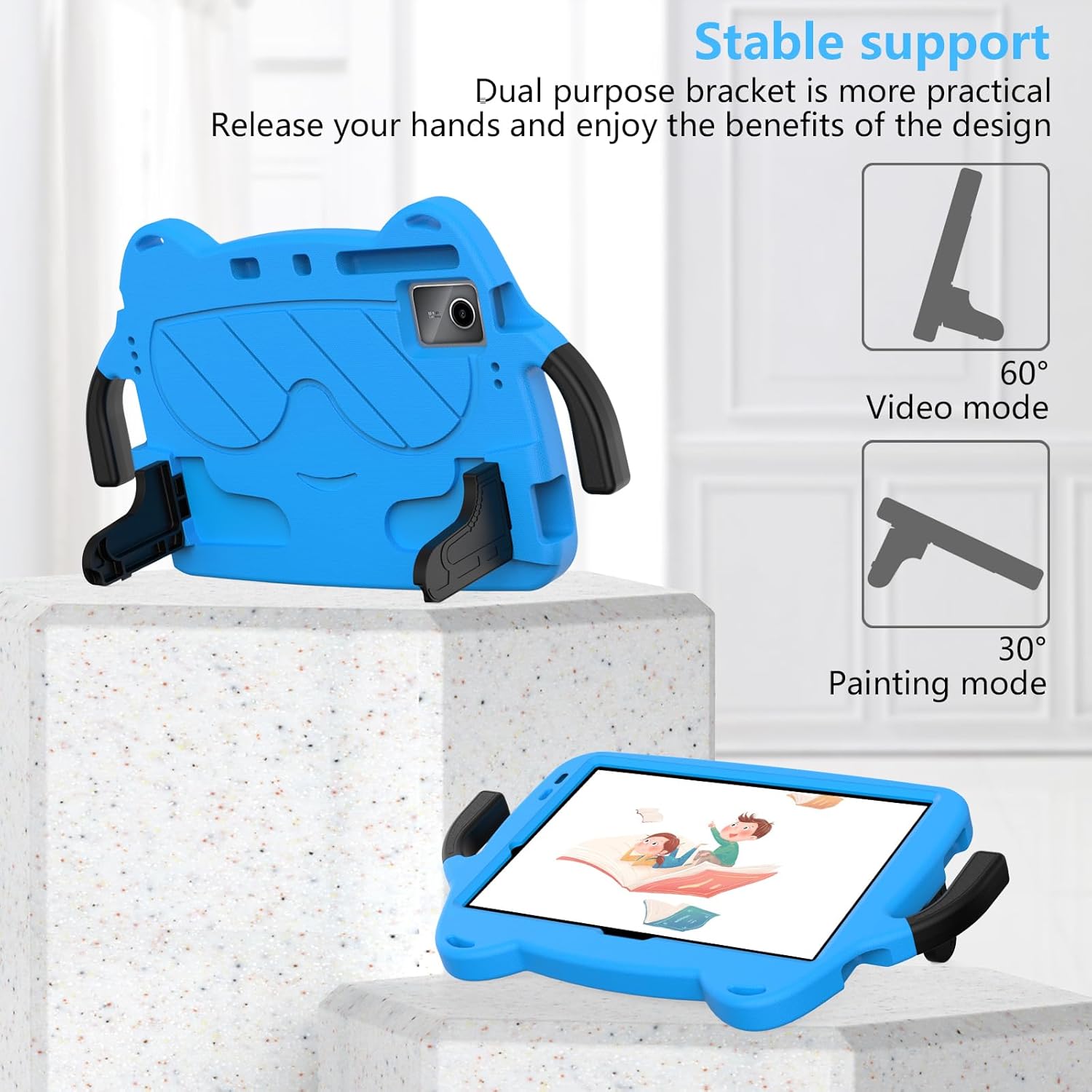 for Lenovo Tab M8 4rd Gen (TB-300FU/XU) / M8 2nd/3rd (TB-8505F/TB-8705F/TB-8506F) Kids Case,Lightweight EVA+PC Kid Friendly Shockproof Stand Protective Case, with Handle + Shoulder Strap(Blue)