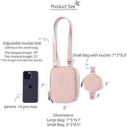 Miniatura 6 de ODODOS Bolso cruzado unisex con bolsa pequeña extraíble ajustable para teléfono celular, viajes, entrenamiento, correr, senderismo, Rosa claro,