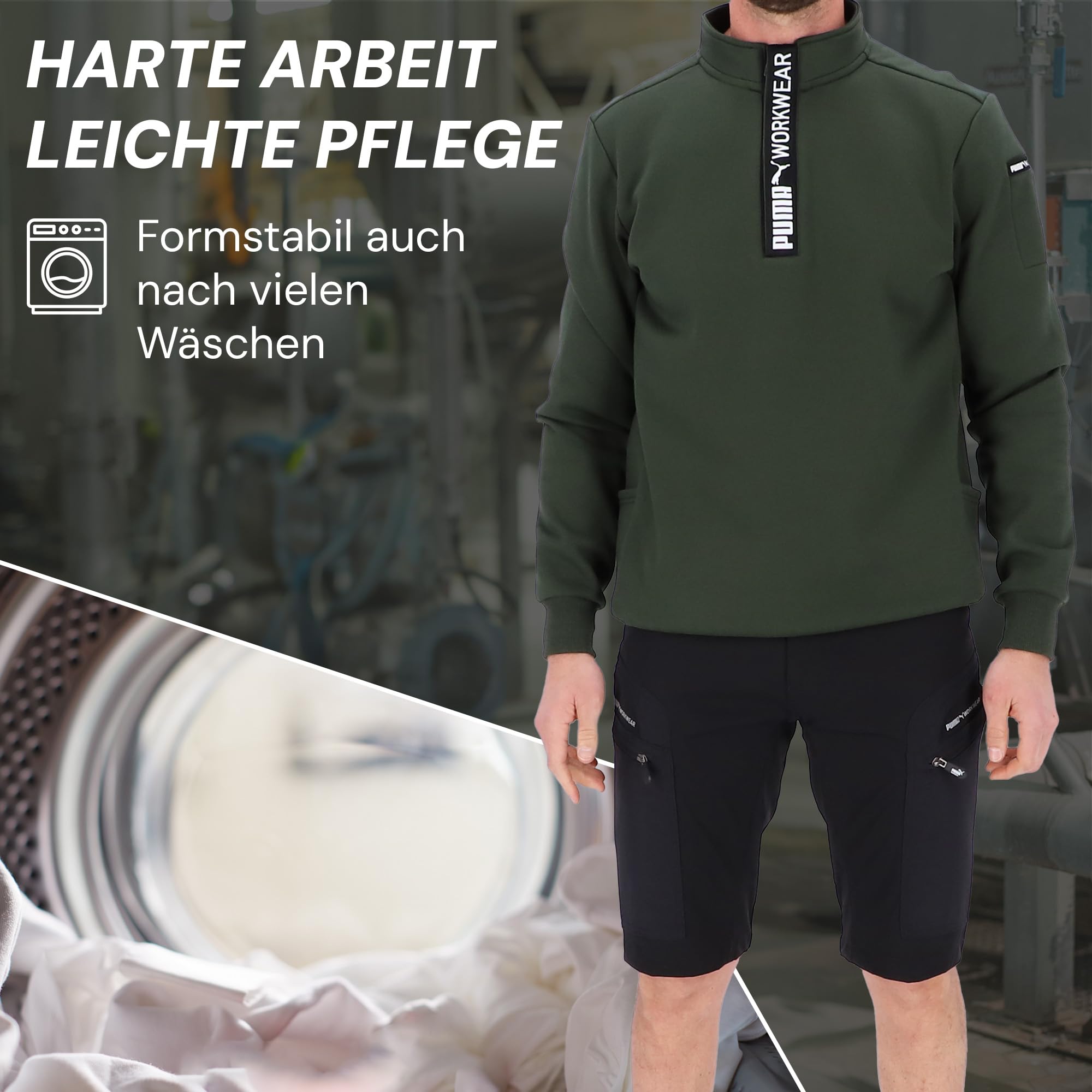 PUMA Workwear Advanced Kollektion - Sweatshirt Herren Pullover mit Reißverschluss - Utility Fach an der Schulter - Robustes und atmungsaktives Gewebe - Für Handwerk und Logistik