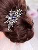 Women Crystal Blue Flower Headpiece Leaf Pearl Hair Vine Comb Silver Wedding Hair Accessory Party Headpiece for Bride Bridesmaid (silver)