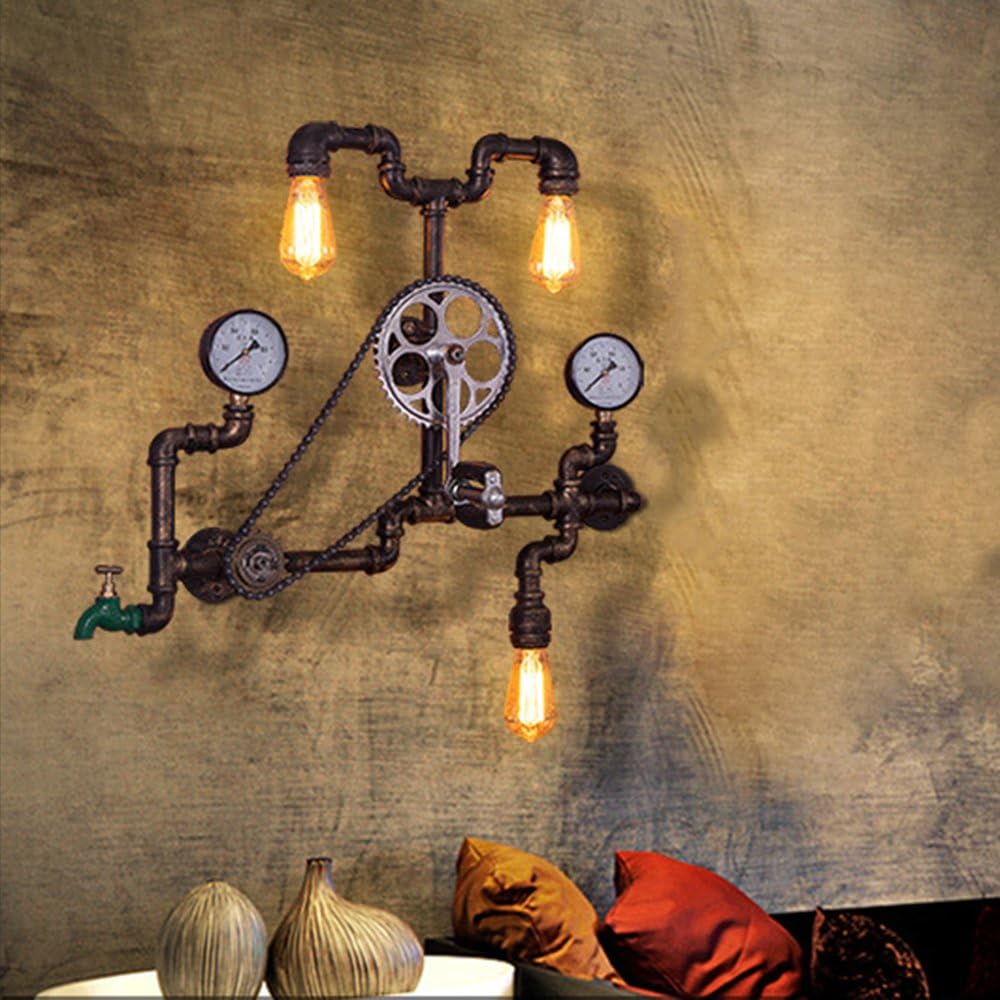 Industrial Retro Vintage Style Farmhouse Industry Steam Punk Wall Sconce - LITFAD 29.13" Antique Bronze Three Light Water Pipe Wall Light with Bicycle Shape