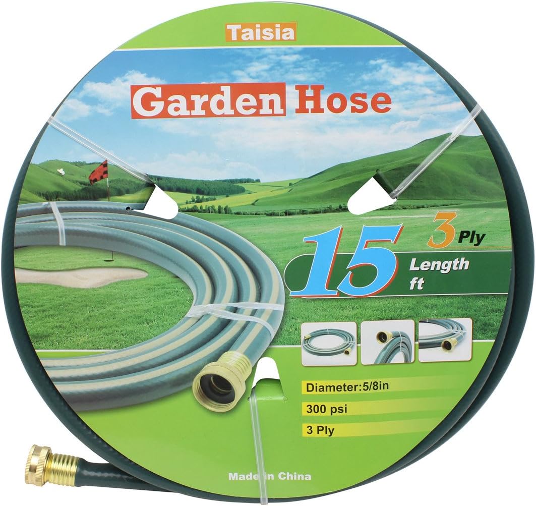 Taisia Garden/Farm/Water Hose 5/8”X6ft-3PLY Great for Gardens/Farm and Ranch (15 FT)