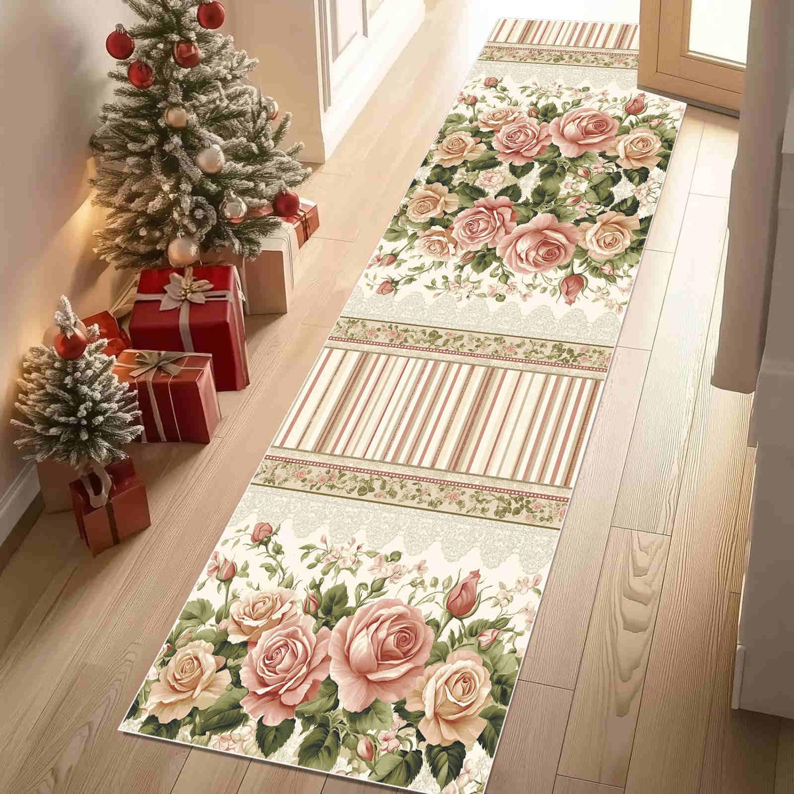 Flurteppich Läufer Vintage Rose rutschfest und Waschbar, Teppich