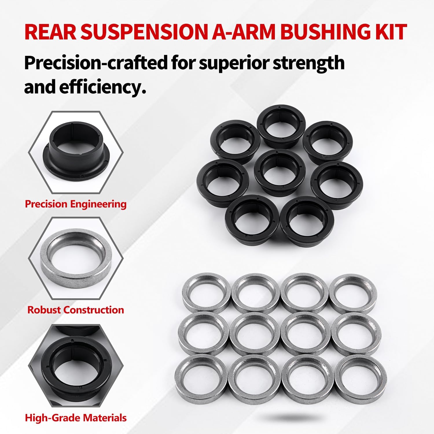 38pcs Rear Suspension A-Arm Bushing Kit for Polaris Sportsman 500 RSE Sportsman 400 4x4 700, Lower Control Bushings A-Arm Short,Long Bushings,Spacers Set