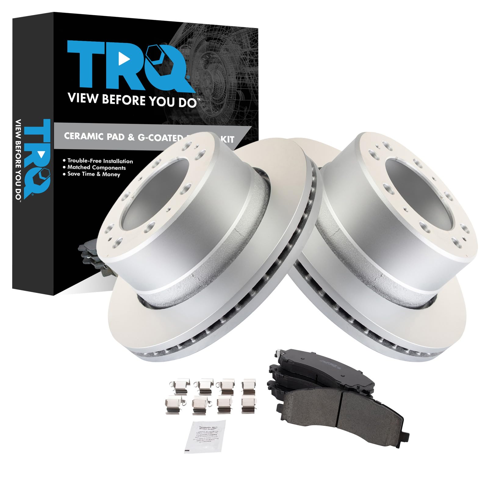 TRQ Brake Pad &amp; Rotor Kit Ceramic Premium G-Coated Compatible with 2019-2022 Ram 2500 3500