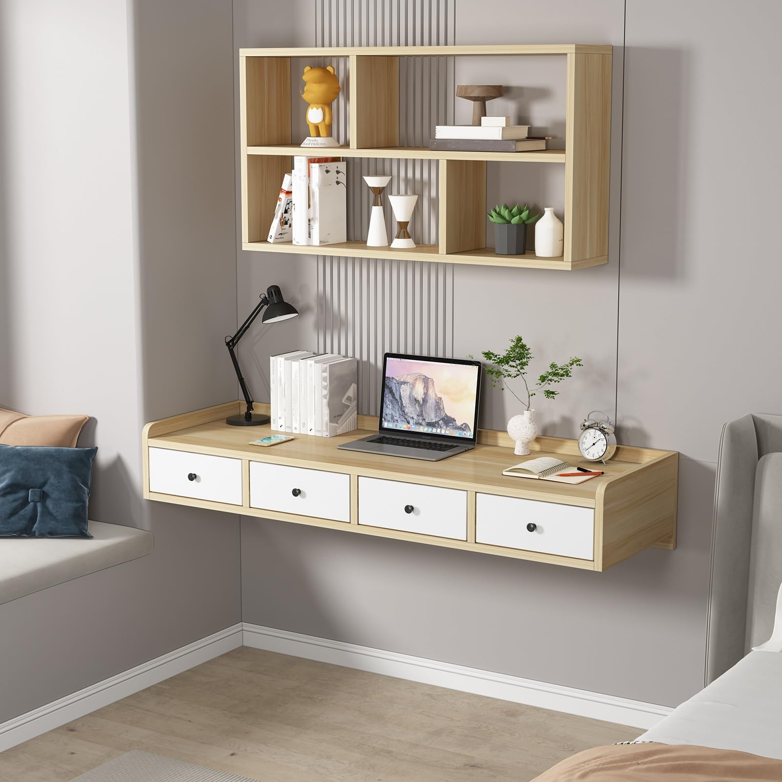Vani-Make-up-Tisch zur Wandmontage, perfekt für kleine Schlafzimmer, Badezimmer, Ankleidezimmer, Weiß, 80 cm, für Make-up und Schmuck