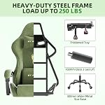 Ferghana Velvet Fabric Gaming Chair, High Back Ergonomic Gamer Chair for Adult, Comfortable Video Game Chair with Footrest and Massage Lumbar Cushion, Racing Reclining Office Computer Desk Chair Green