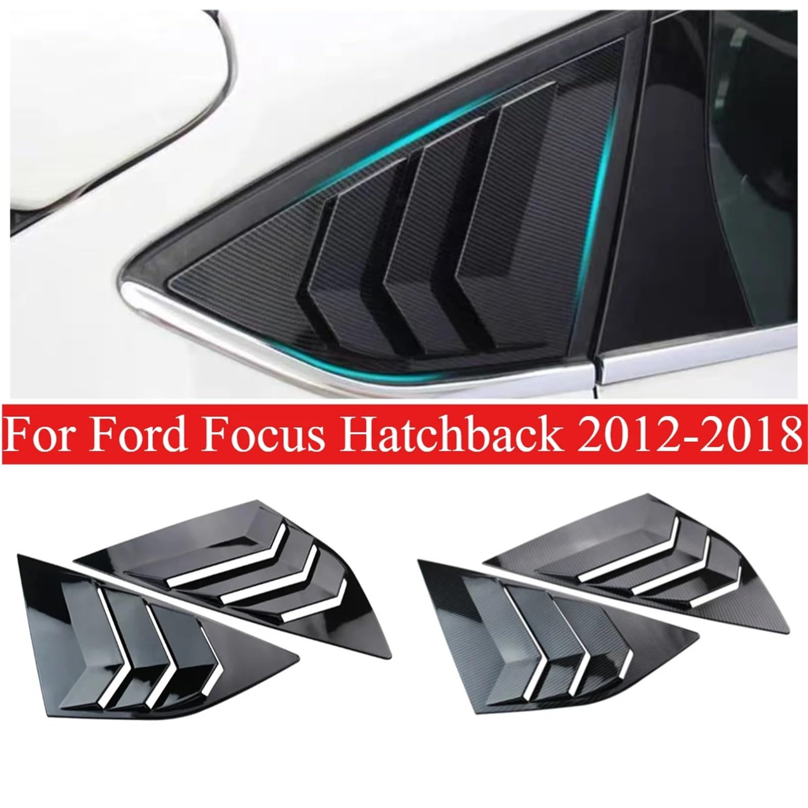 Żaluzje Tylnej Szyby Osłona Pasuje do Forda Focusa Hatchbacka 2012-2018, tylnej żaluzji, bocznej osłony okna, osłony ćwiartki, naklejki ozdobnej na kratkę wentylacyjną(Carbon Look)